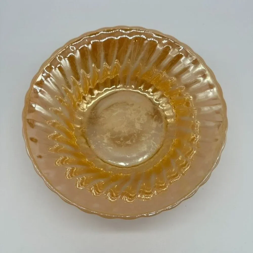 Anchor Hocking Glass Co. Peach Luster Round Swirl Bowl Vintage MCM